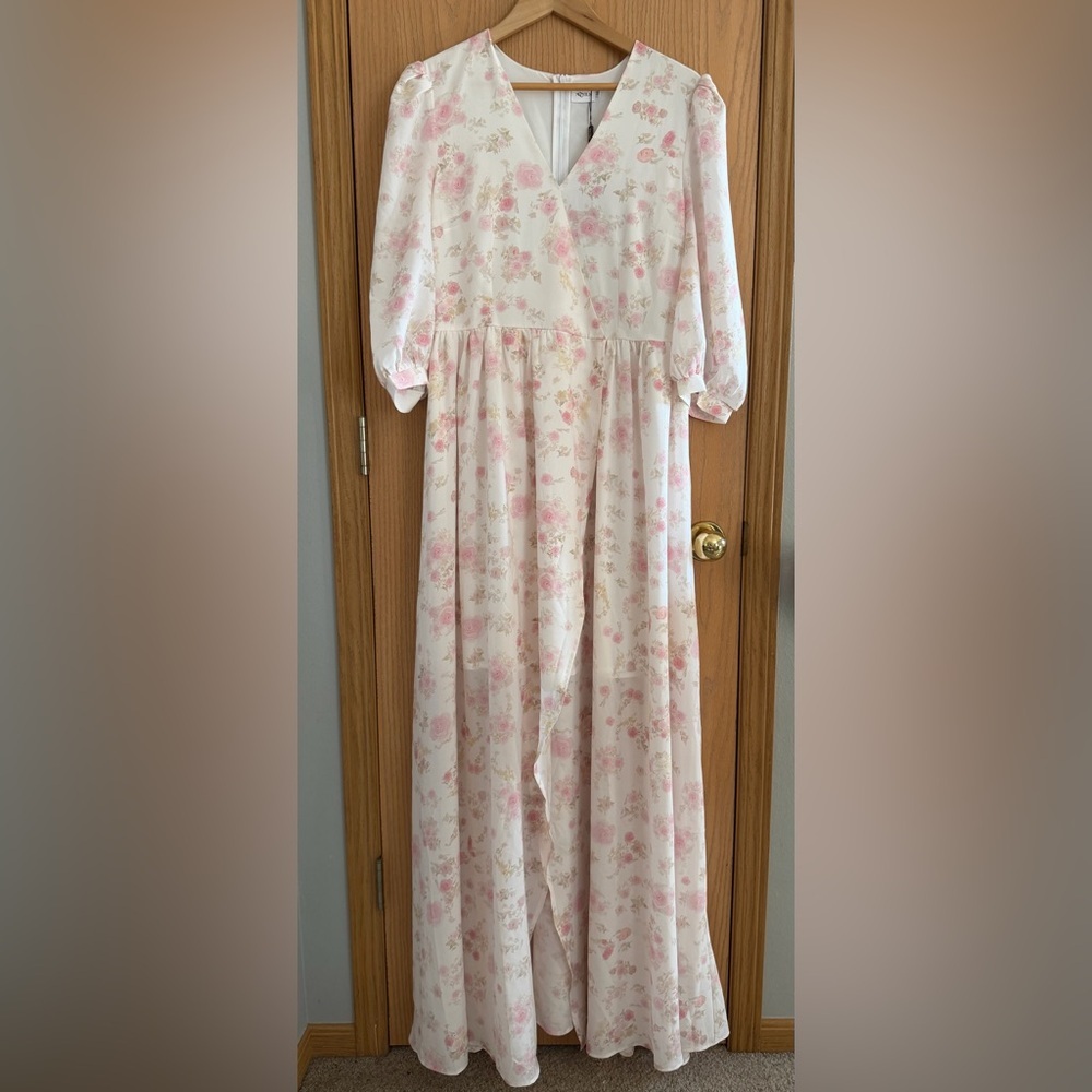 MOOYIUS NWT Rose Floral Romantic Cottagecore Chiffon Maxi Dress Women’s Size M